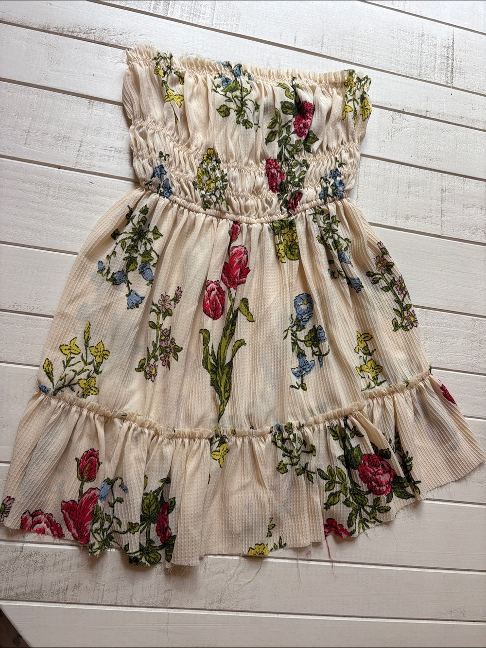 Out from Under Urban Outfitters Strapless smocked floral mini dress